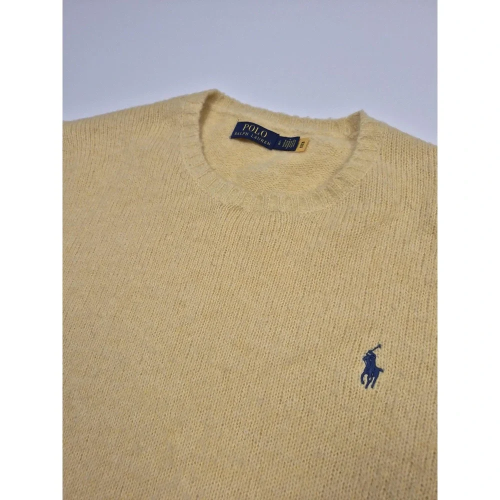 Polo Ralph Lauren Sweater Mens Large Yellow Wool Alpaca Knit Crewneck Pony Logo
